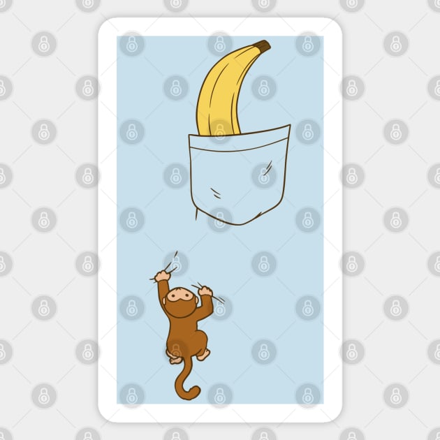 Cute monkey climbing up to banana in pocket design Sticker by Luxinda